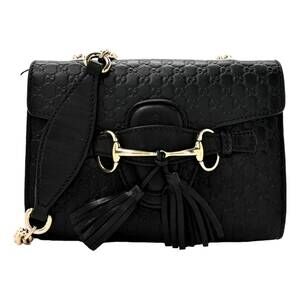 NEW GUCCI women's microguccissima mini emily chain shoulder bag in black